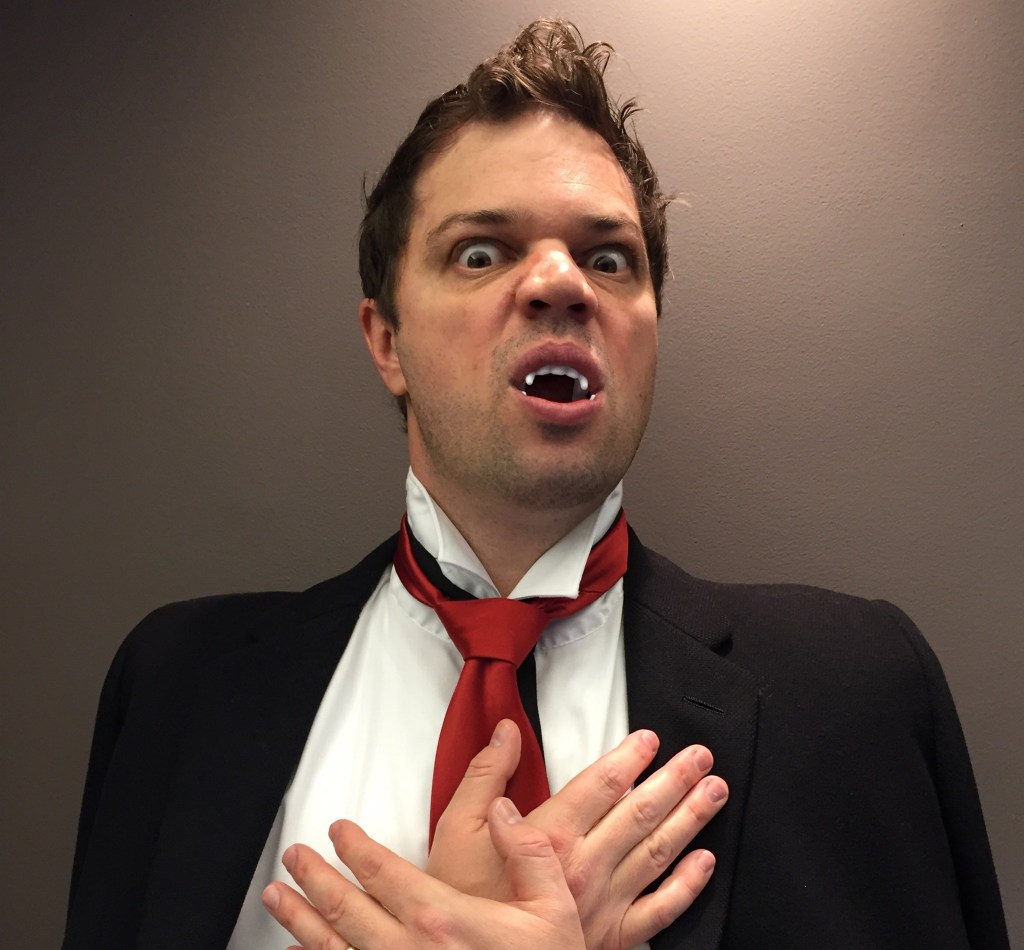 Improvement Dave dressed as a vampire for Halloween.