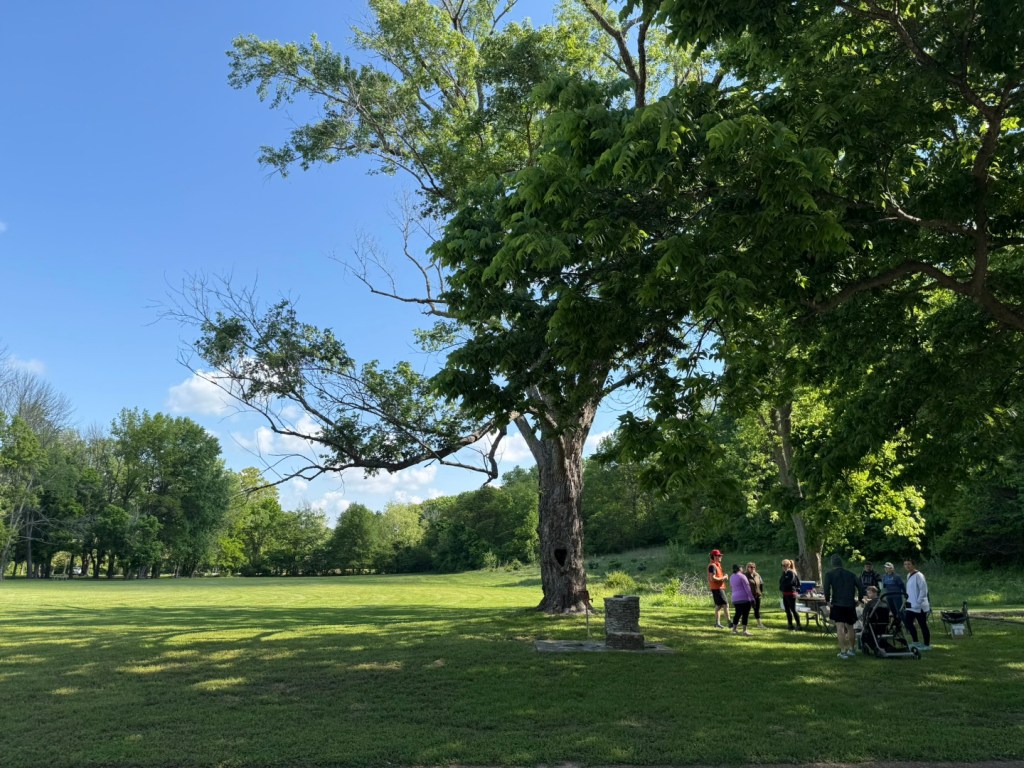 ALT="Wide Angle of ATD members standing under tree at Babler State Park."